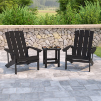 Flash Furniture JJ-C14501-2-T14001-BK-GG 2 Pack Charlestown All-Weather Poly Resin Wood Adirondack Chairs with Side Table in Black